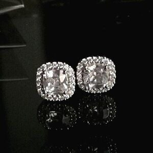 NEW Sterling silver cz halo stud earrings